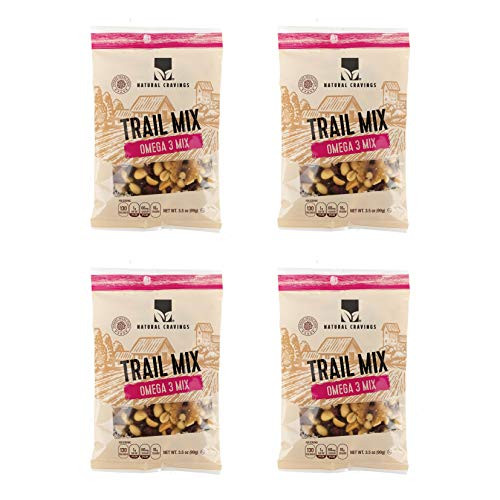 Natural Cravings Omega 3 Trail Mix with Nuts   Healthy Fruit and Nut Mix   Includes 4 Snack Packs of 3 5oz