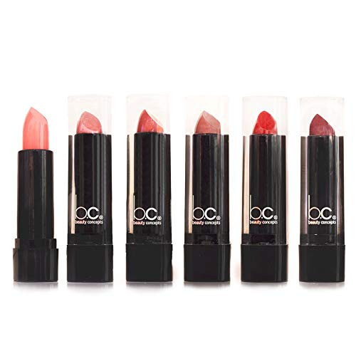 Beauty Concepts 6 Pack Lip Stick Set  Satin Lipstick Collection  Smooth  Highly Pigmented Lip Shades
