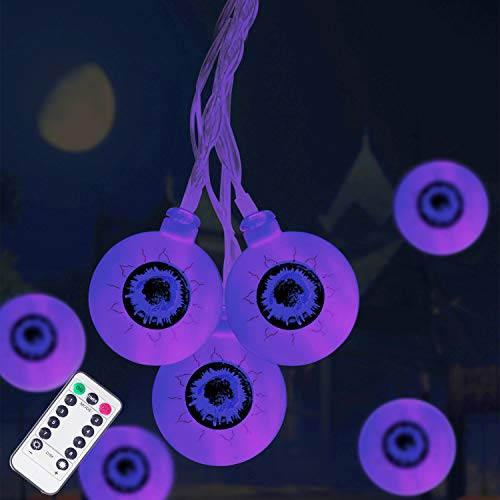 Halloween Decorations String Lights  30 LED Waterproof Cute Eyeball LED Holiday Lights for Outdoor Decor  8 Modes Steady Flickering Lights  Purple Halloween Decorations String Lights  30 LED Waterproof Cute Eyeball LED Holiday Lights for Outdoor Decor  8 Modes Steady Flickering Lights  Purple
