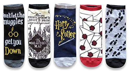 Hyp Harry Potter Marauder s Map Letter Muggle Juniors Womens 5 Pack Ankle Socks Size 4 10