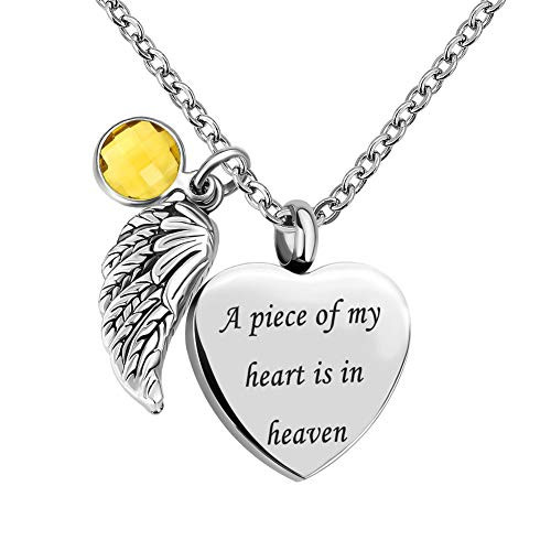 LovelyCharms Love Heart Angel Wings Urn Necklace for Ashes Stainless Steel Keepsake Memorial Cremation November LovelyCharms Love Heart Angel Wings Urn Necklace for Ashes Stainless Steel Keepsake Memorial Cremation November