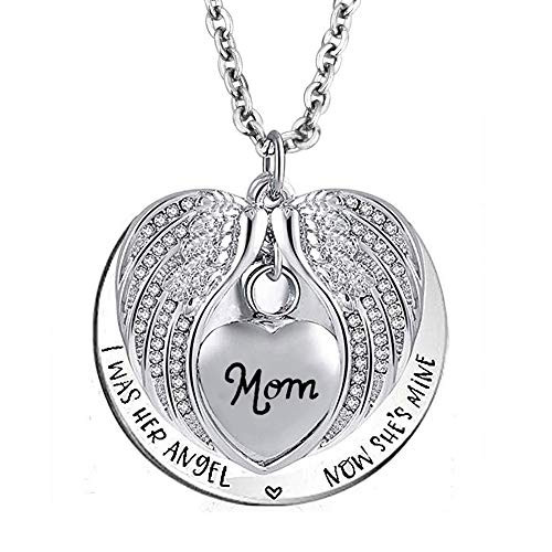 LovelyCharms Angel Wings Heart Urn Necklace for Ashes Stainless Steel Keepsake Memorial Cremation MOM LovelyCharms Angel Wings Heart Urn Necklace for Ashes Stainless Steel Keepsake Memorial Cremation MOM