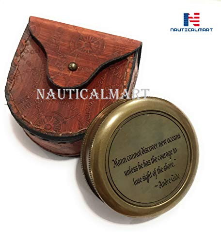 NauticalMart Maritime Compass Brass Nautical Famous Quote of Antoine De Saint Exupery Man Cannot Discover New Oceanswith case