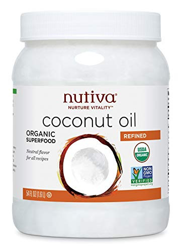 Nutiva Organic Steam Refined Coconut Oil  54 Fluid Ounce   USDA Organic  Non GMO  Fair Trade   Vegan  Keto  Paleo   Neutral Flavor and Aroma for Cooking   Natural Moisturizer for Skin and Hair