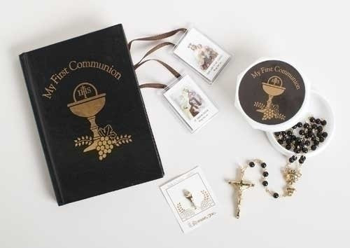 First Holy Communion Boy Missal, Rosary, Box and Lapel Pin 4 Piece Boxed Gift Set First Holy Communion Boy Missal, Rosary, Box and Lapel Pin 4 Piece Boxed Gift Set