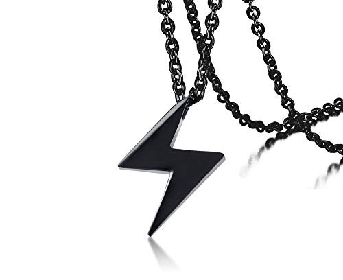 PJ Jewelry Stainless Steel Lightning Bolt Pendant Lightning Flash Thunder Necklace for Men 20  Chain