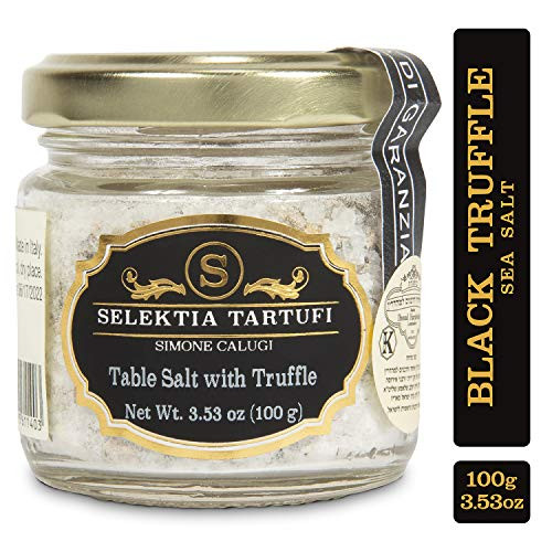 Selektia Tartufi Black Truffle Salt   Premium Gourmet Salt Made in Tuscany  Italy  Made with Coarse Salt and Italian Summer Truffles 100g
