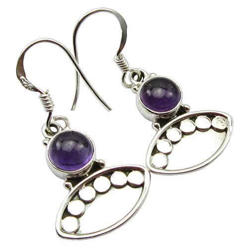 SilverStarJewel Sterling Silver Real Purple Amethyst Ancient Style French Wire Earrings SilverStarJewel Sterling Silver Real Purple Amethyst Ancient Style French Wire Earrings