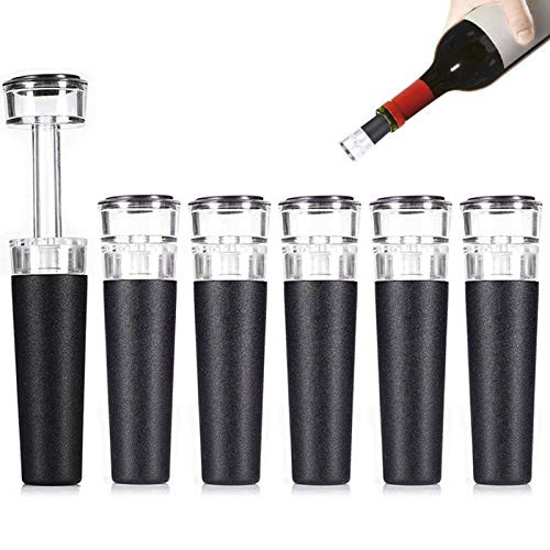 Wine Bottle Stoppers  6 PACK Reusable Wine Stopper  Vacuum Wine Preserver with Built in Vacuum Pump Leak free Wine Bottle Sealer Silicone Caps  Air Remover Corks  Black