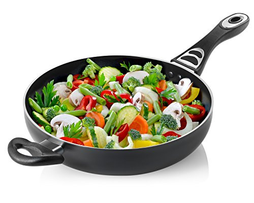Chef's Star Professional Grade Aluminum Non-stick 11 Inch Jumbo Cooker/Saute Pan/Deep Frying Pan with Glass Lid - 4.6 Quart - Dishwasher Safe