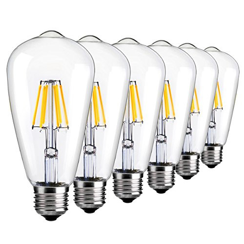 6 Packs Edison Light Bulbs Antique Vintage Style 6W Edison Bulbs Dimmable LED Light Bulbs E26 Base Squirrel Cage Filament 6000K Cold White for Sconces Wall Pendant Lighting by LUXON
