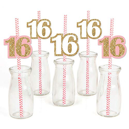 Big Dot of Happiness Sweet 16 Paper Straw Decor Birthday Party Striped Decorative Straws Set of 24 Big Dot of Happiness Sweet 16 Paper Straw Decor Birthday Party Striped Decorative Straws Set of 24