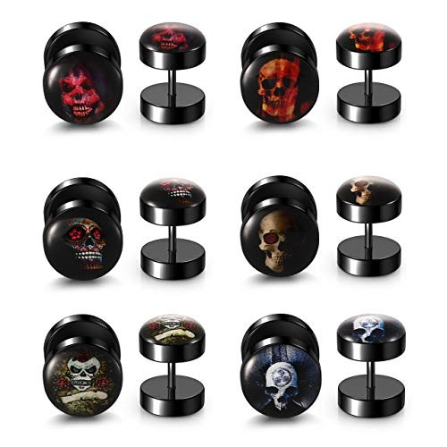 PiercingJ 6 Pairs Black Stud Earrings Fake Gauges Gothic Skull Earrings 18G Stainless Steel 00G Cheater Fake Ear Plugs Illusion Tunnel Piercing Barbell Stud Screw Earring PiercingJ 6 Pairs Black Stud Earrings Fake Gauges Gothic Skull Earrings 18G Stainless Steel 00G Cheater Fake Ear Plugs Illusion Tunnel Piercing Barbell Stud Screw Earring