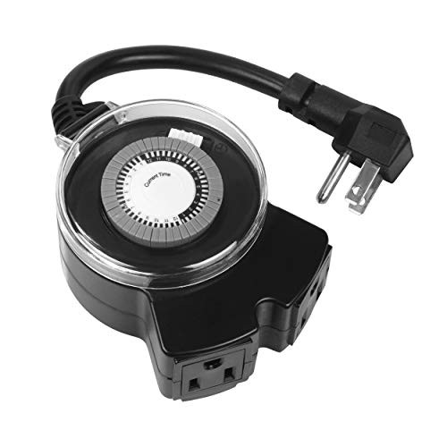 Clear Power Outdoor 24 Hour Mechanical Timer  2 Grounded Outlets with 6 inch Cord  Grounded Flat Plug  CP50005