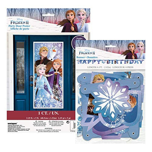 Frozen 2 Anna and Elsa Birthday Party Decorations   Door Poster and Large Jointed Banner