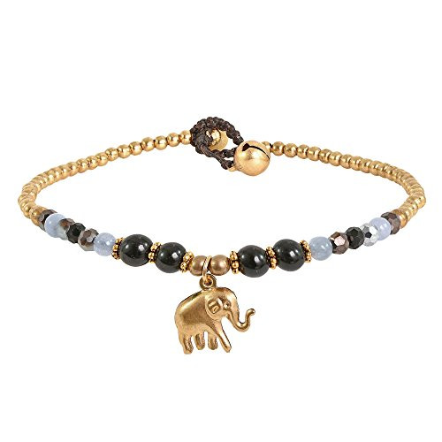 AeraVida Noble Elephant with Simulated Black Onyx Simulated Quartz Fashion Brass Beads Link Anklet AeraVida Noble Elephant with Simulated Black Onyx Simulated Quartz Fashion Brass Beads Link Anklet