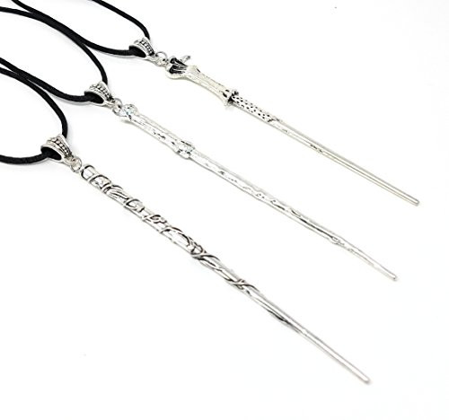 Harry Potter Inspired 3 Wand Necklace Set Comes with Harry, Hermione and Voldemort's Wands