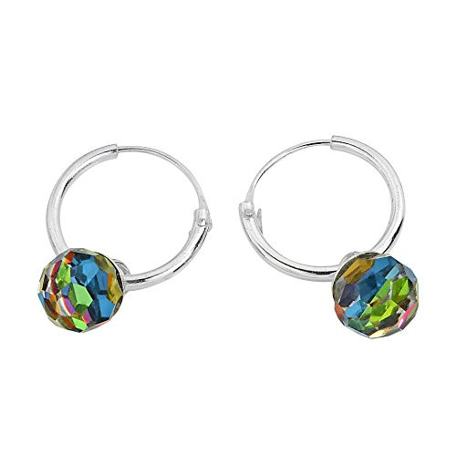 Charm Captivating Rainbow Fashion Crystal Ball Prism  925 Sterling Silver Hoop Earrings