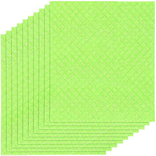 Swedish Dishcloths for Kitchen   Bulk 10 Pack of No Odor Eco Friendly Reusable Dish Cloths   Absorbent Swedish Cellulose Sponge Cloth  10 Dishcloths   Apple Green