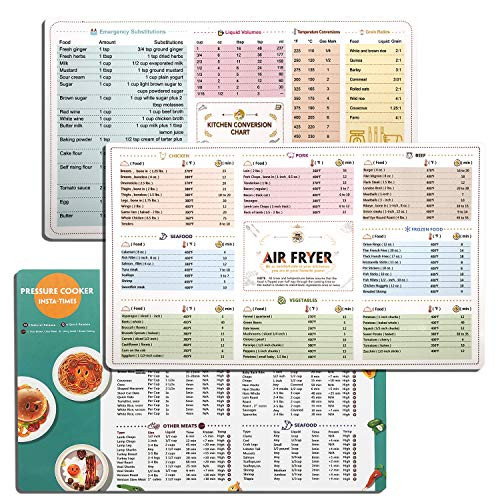 Air Fryer Magnetic Cheat Sheet Cookbook Cooker Accessories Cookbook Cooking Times Temperature Quick Reference Guide Air fryer Cooking Chart Kitchen Unit Conversion Chart 3 Pack