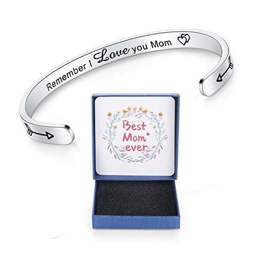 SAM   LORI Mother Gifts Remember I Love You Mom Cuff Bracelet Bangle Jewelry Mothers Day Present Gifts for Mom Mum Grandma Christmas Birthday To Her From Daughter And Son