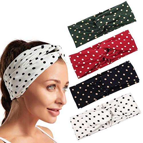 Boho Style Twisted Turban Headbands for Women Girls Polka Dots Printed Elastic Criss Cross Headband Yoga Workout Running Sports Hair Bands Headwrap Hair Accessories 4 Pcs Boho Style Twisted Turban Headbands for Women Girls Polka Dots Printed Elastic Criss Cross Headband Yoga Workout Running Sports Hair Bands Headwrap Hair Accessories 4 Pcs