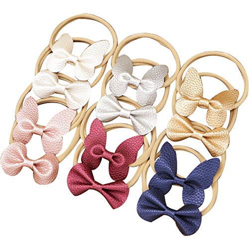 Butterfly Bows Nylon Headbands for Baby Girls Newborn Toddlers Litchi Pattern Faux Leather Rabbit Ear Bow Elastic Headband Hair Bands Headwrap Hair Accessories 12 Pcs