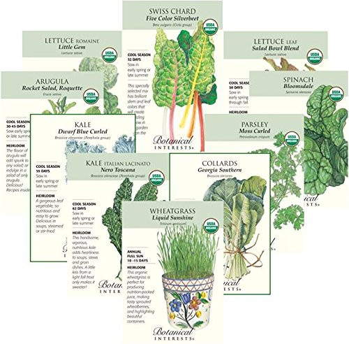 Botanical Interests"Power Greens" Organic and Heirloom Seed Collection - 10 Packets with Gift Box
