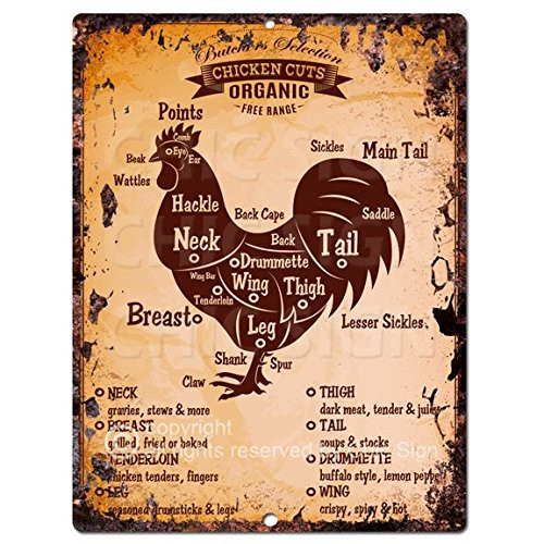Chic Sign Chicken Meat Cuts Guide Chart Retro Rustic Vintage Kitchen Wall Decor 9"x12" Metal Plate Home Store Decor Plaques