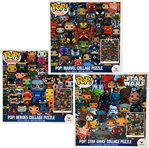 Funko POP! Collage Puzzles (1000 pcs) Star Wars, Marvel & Heroes Gift Set Bundle - 3 Pack