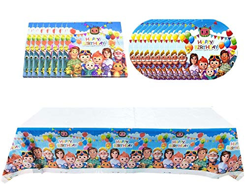Cocomelon Party Supplies Set 20 Plates 20 Napkins and Tablecloths for Cocomelon Party Decorations