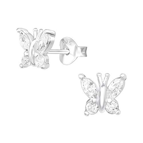 AUBE JEWELRY Hypoallergenic 925 Sterling Silver Butterfly Stud Earrings Adorned with Cubic Zirconia for Women