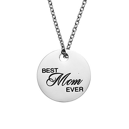 COMISAN Christmas 316L Stainless Steel Polished to Mirror Memorial Engraved Charm Tag Pendant Necklace  Best Mom Ever