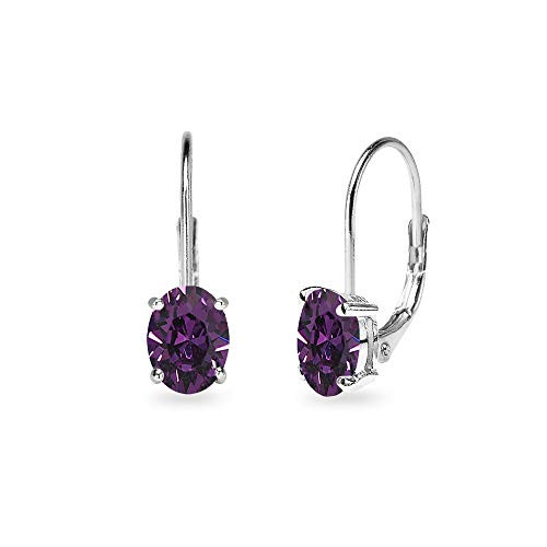Sterling Silver Purple 6x4mm Oval Cut Solitaire Tiny Huggie Leverback Earrings Made with Swarovski Crystals Sterling Silver Purple 6x4mm Oval Cut Solitaire Tiny Huggie Leverback Earrings Made with Swarovski Crystals