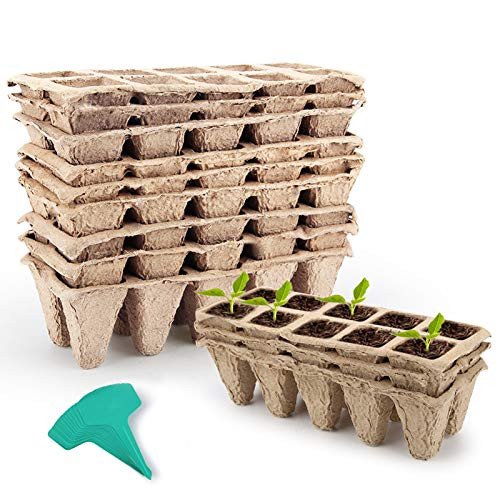 GROWNEER 24 Packs Peat Pots Seed Starter Trays  240 Cells Biodegradable Seedling Pots Germination Trays  Organic Plant Starter Kit with 15 Pcs Plant Labels