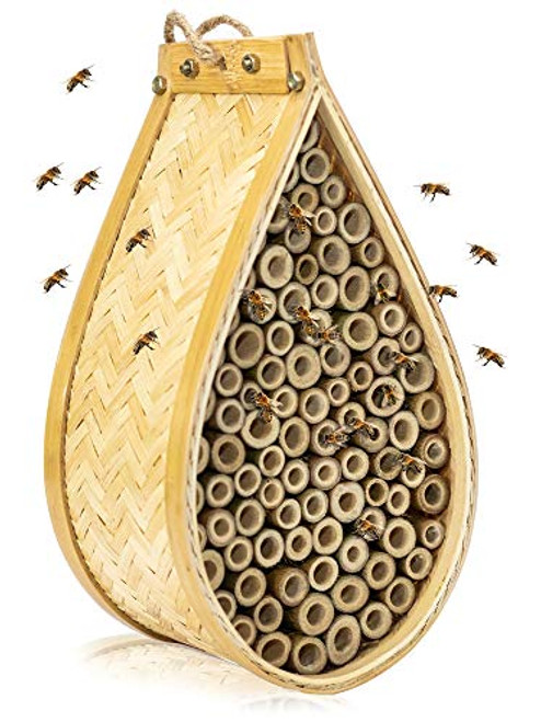 KIBAGA Mason Bee House - Handmade Natural Bamboo Bee Hive - Attracts Peaceful Bee Pollinators to Enhance Your Garden's Productivity KIBAGA Mason Bee House - Handmade Natural Bamboo Bee Hive - Attracts Peaceful Bee Pollinators to Enhance Your Garden's Productivity
