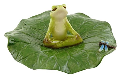 Top Collection Miniature Fairy Garden and Terrarium Frog Meditating on Lotus Leaf with Dragonfly Figurine