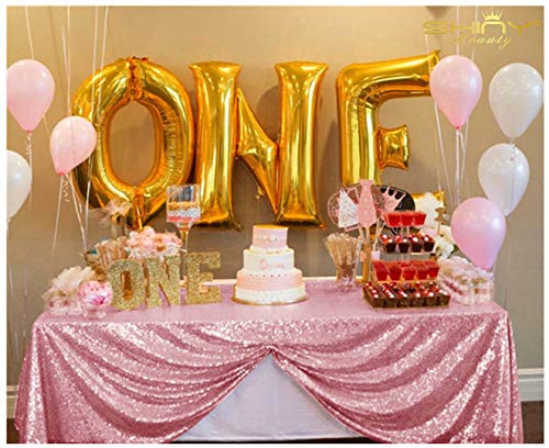 ShinyBeauty 60inx102in Sequin Tablecloth for Wedding/Party- (Fuchsia Pink)