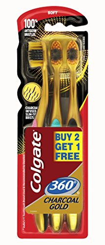Colgate Toothbrush 360 Degree Charcoal Gold Soft Bristles  Pack of 3
