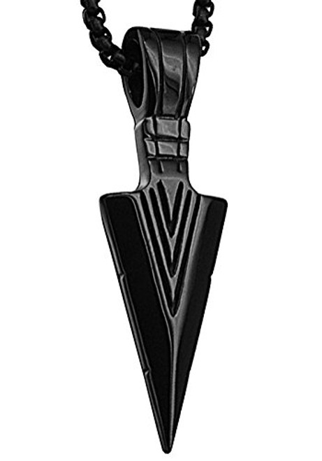 PAURO Men s Stainless Steel Jewelry Spearhead Indian Arrowhead Pendant Spear Point Arrow Necklace Black with Chain PAURO Men s Stainless Steel Jewelry Spearhead Indian Arrowhead Pendant Spear Point Arrow Necklace Black with Chain