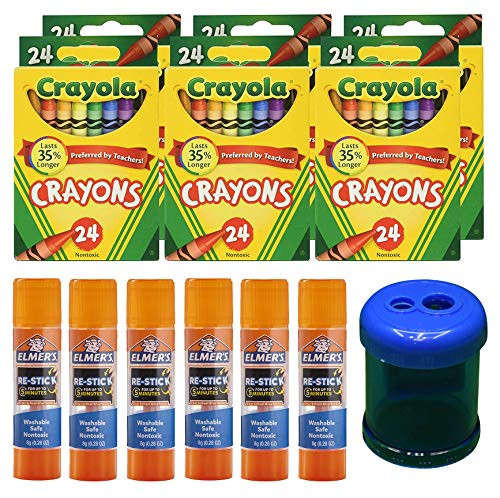 Crayola Crayons  24 Count  6 Pack   Elmers Re Stick School Glue Sticks  6 Count   Crayon and Pencil Sharpener
