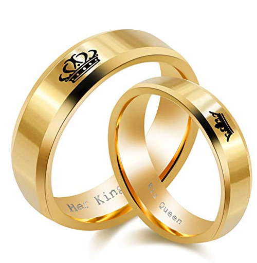 Uloveido 2pcs Gold Matching Set Couple Rings His Queen and Her King Stainless Steel Promise Ring Wedding Engagement Band for Women Men for Couples Lovers Boyfriend Girlfriend Uloveido 2pcs Gold Matching Set Couple Rings His Queen and Her King Stainless Steel Promise Ring Wedding Engagement Band for Women Men for Couples Lovers Boyfriend Girlfriend