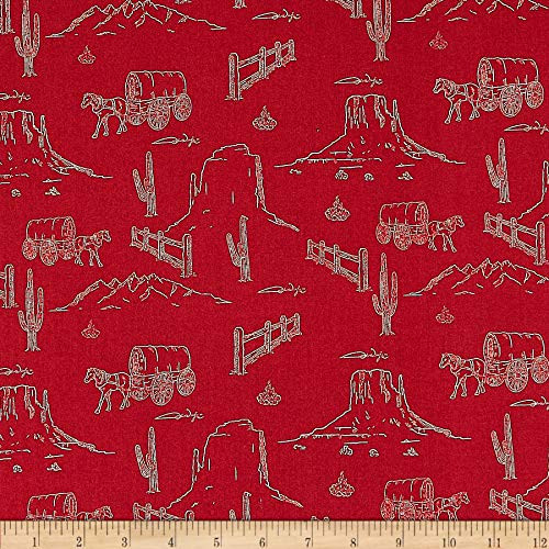 Riley Blake John Wayne Western Landscape Red Quilt Fabric By The Yard