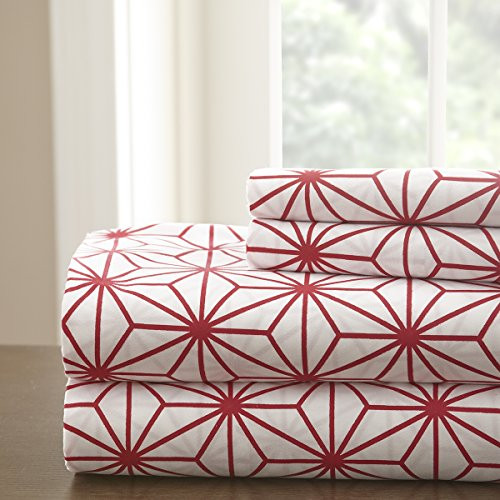 SPIRIT LINEN HOME White/Red Full Hotel 5th Ave Galaxy Collection Sheet Set