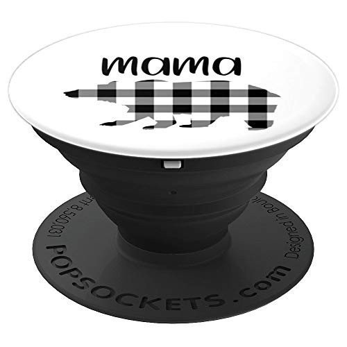 Mama Bear Black   White Buffalo Plaid Christmas Flannel PopSockets Grip and Stand for Phones and Tablets