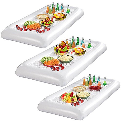 Laza Inflatable Buffet Salad Bar Serving Ice Tray Beverage Ice Cooler Food Drink Holder Server with Drain Plug for Party BBQ Picnic Camping (3-Pack)
