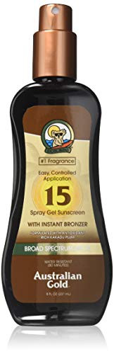 Australian Gold Spray Gel Sunscreen with Instant Bronzer SPF 15  8 Ounce   Moisturize   Hydrate Skin   Broad Spectrum   Water Resistant