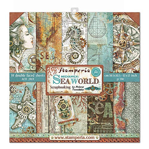 STAMPERIA INTERNATIONAL  KFT PAPER PAD 12X12 10PK SEA WORLD  30 5 x 30 5  12  x 12    Multicoloured