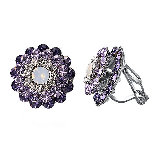 Yoursfs Clip on Earrings For Women Purple Crystal Small Cubic zirconia Floral Non Pierced Earrings  Purple Crystal Yoursfs Clip on Earrings For Women Purple Crystal Small Cubic zirconia Floral Non Pierced Earrings  Purple Crystal