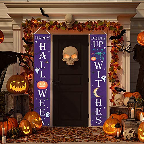 KINAKE 2PCS Halloween Banner Halloween Decorations Outdoor Happy Halloween Trick or Treat Halloween Signs for Front Door or Indoor Home Decor Halloween Welcome Signs Halloween Drink Up Witches KINAKE 2PCS Halloween Banner Halloween Decorations Outdoor Happy Halloween Trick or Treat Halloween Signs for Front Door or Indoor Home Decor Halloween Welcome Signs Halloween Drink Up Witches